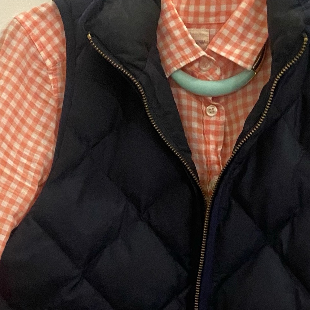 J Crew Perfect Shirt orange gingham sz small w/coordinating J Crew necklace